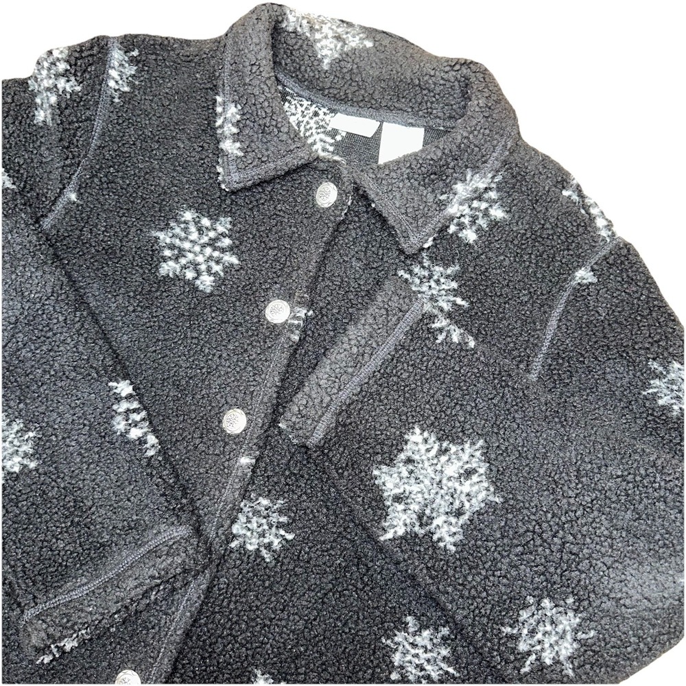 White Stag Black Button Up Winter Snowflake Fleece Cardigan Jacket Women's L